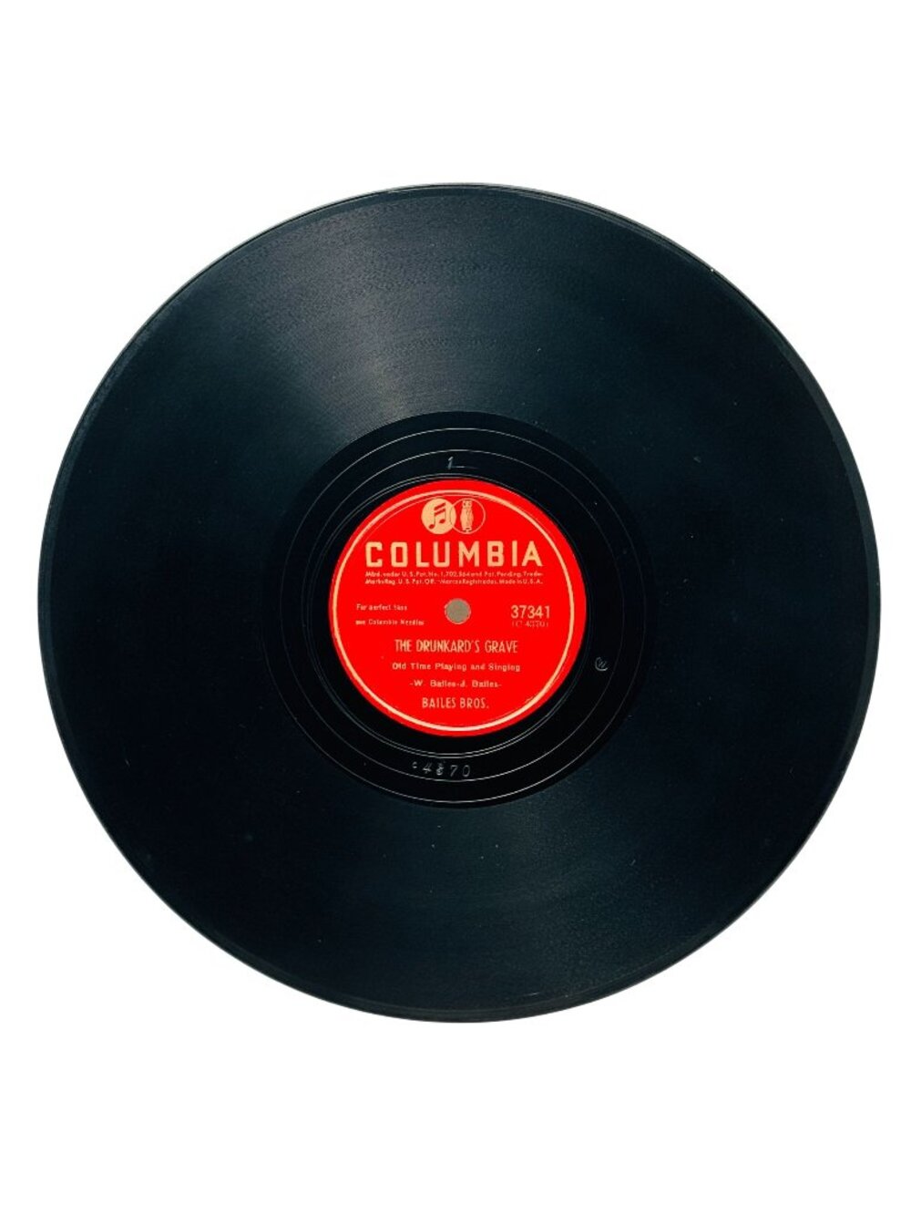 Bailes Bros The Drunkards Grave 10 Inch Shellac 78 RPM Columbia 37341 VG+